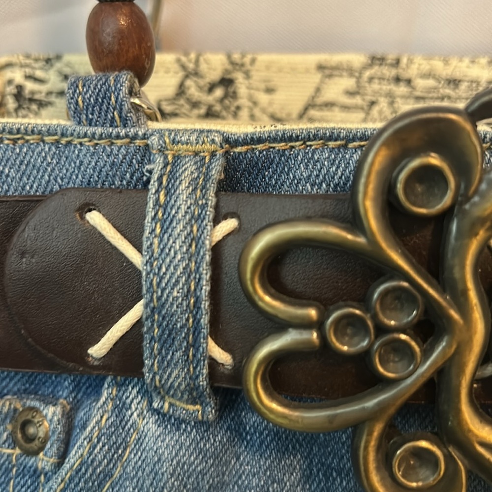 Denim and Brown Beaded Women's Bag - Picture 5 of 8